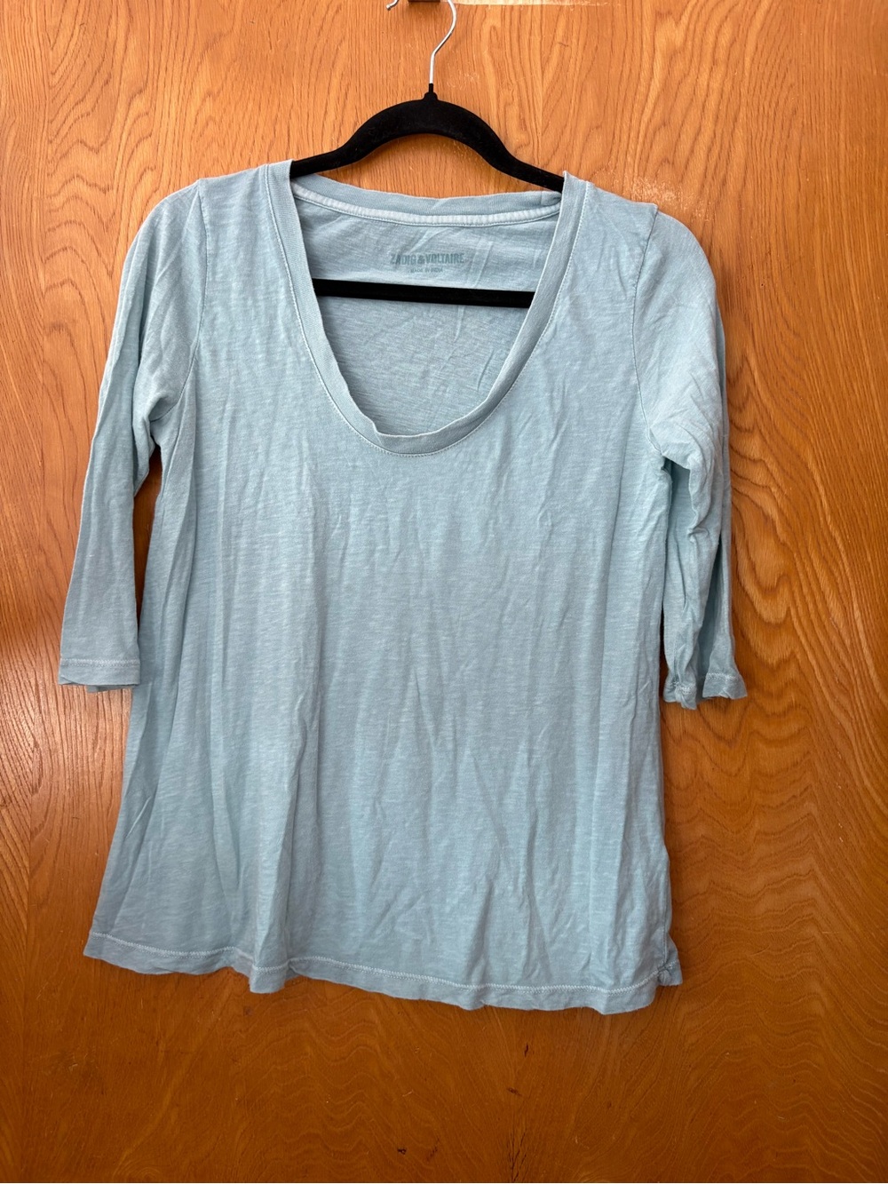 Zadig & Voltaire Pale Blue Scoop Neck 3/4 Sleeve Tee S